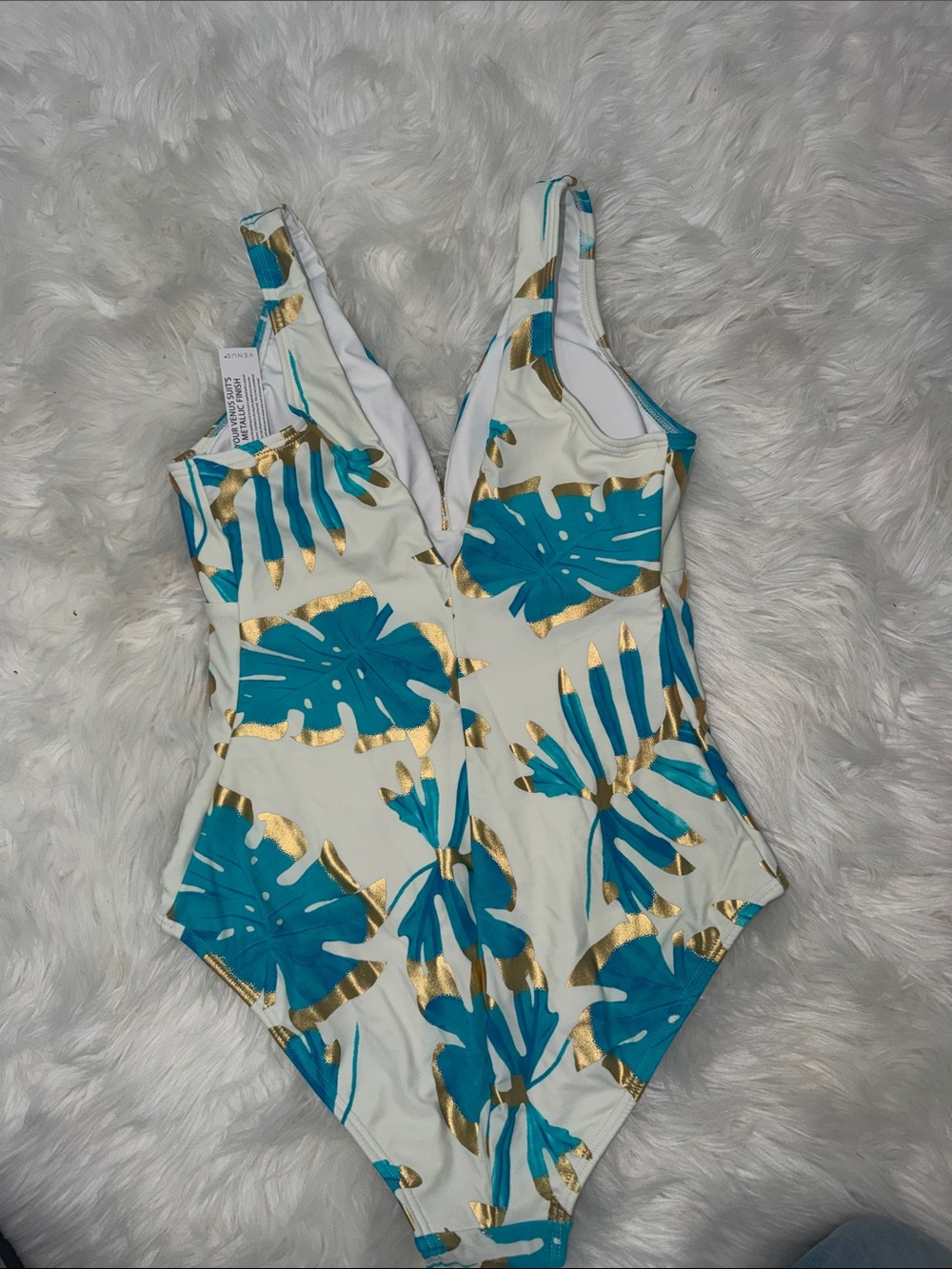 VENUS Turquoise, Gold & Cream One-Piece Swimsuit - Picture 8 of 9